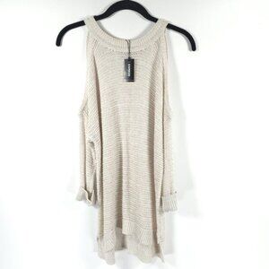 NWT EXPRESS Open Knit Bare Shoulder Pullover Sweater High Low Rolled Cuffs SMALL